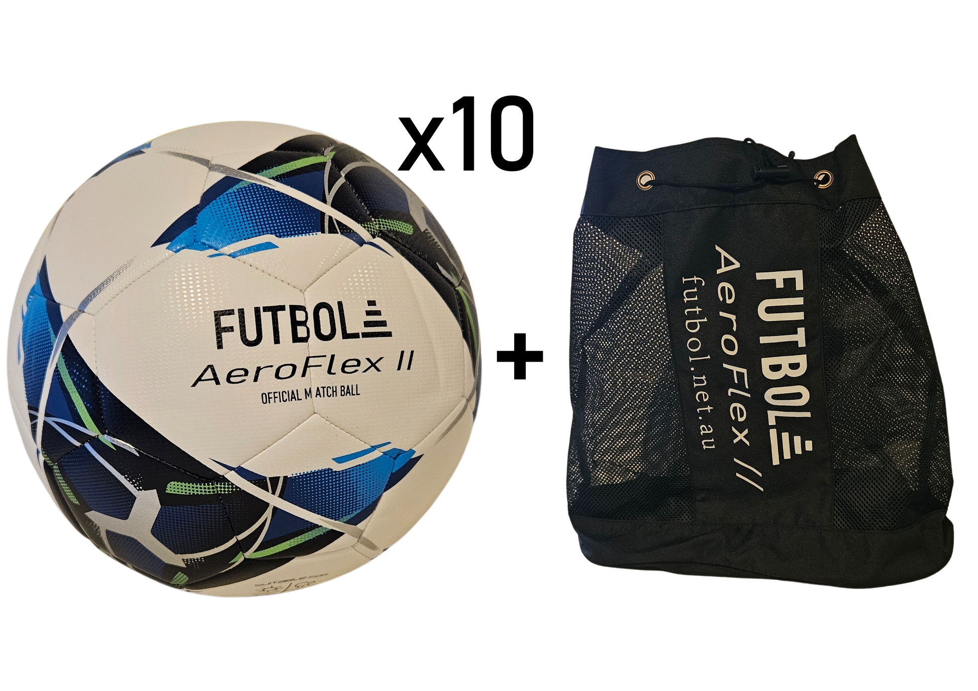 10 PACK Aeroflex II Footballs inc. Ball Bag
