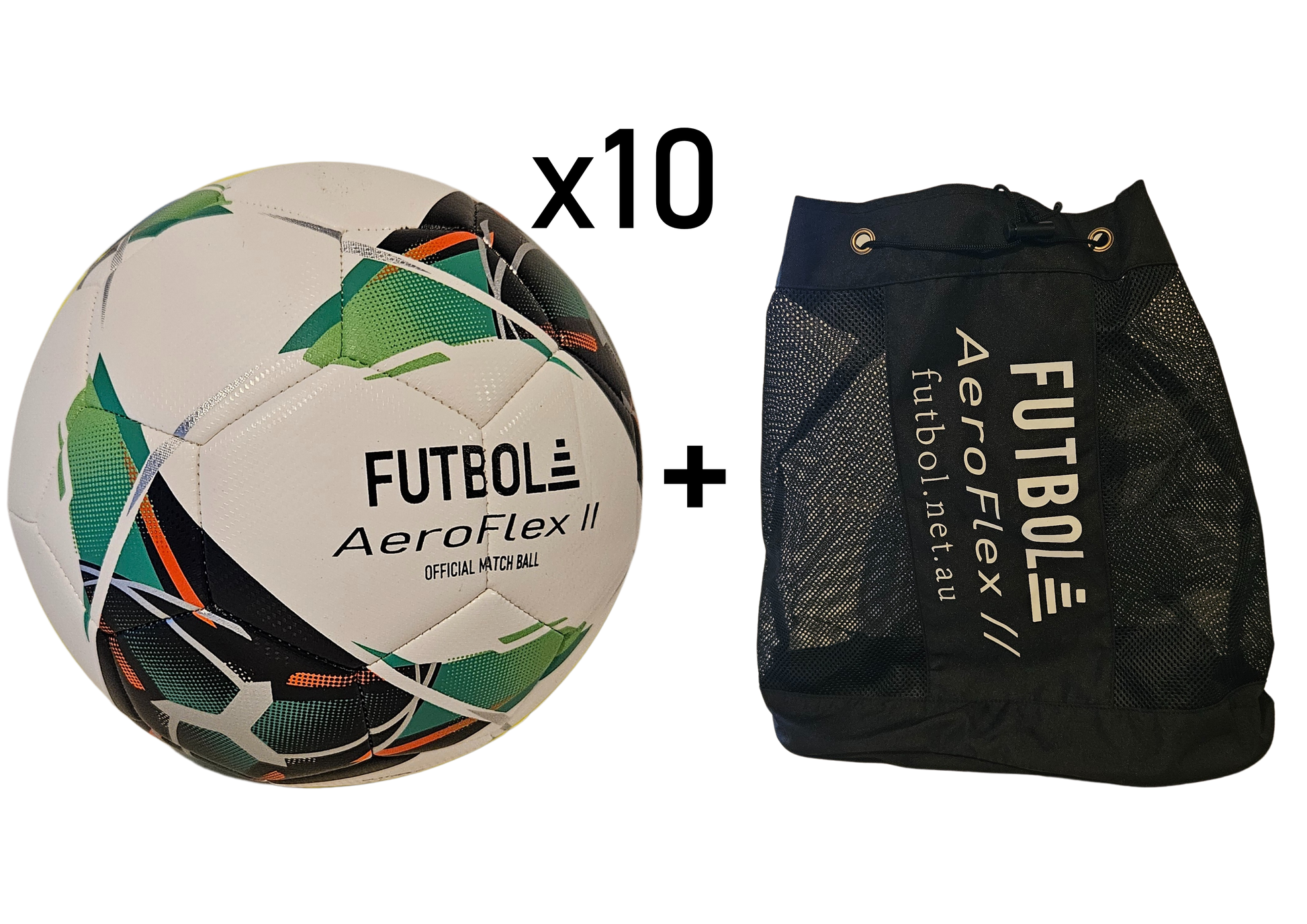 10 PACK Aeroflex II Footballs inc. Ball Bag